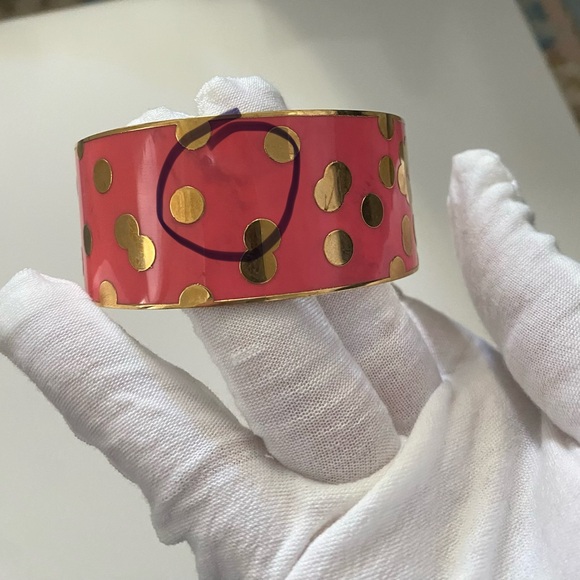 Gold and Pink Polka Dot Bangle Bracelet - Picture 6 of 6